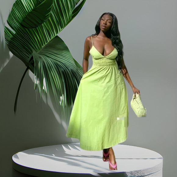 NWT - ZARA Lime Green Poplin Spring/Summer Dress Size: M - Picture 2 of 4